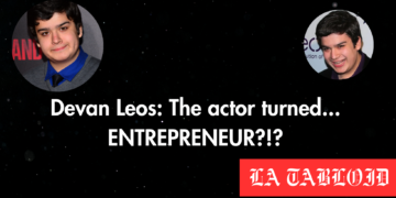 a graphic showing a bubble on the left and right with the actor/entrepreneur devan leos in them. The captions reads "devan leos: the actor turned.... ENTREPRENEUR?!?