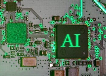 glowing AI chip on a circuit board
