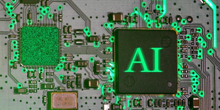 glowing AI chip on a circuit board